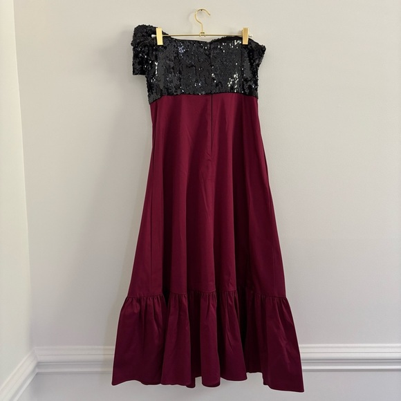 Anthropologie Hutch Bow-Tie Tiered Maxi Dress Burgundy & Black sequin Sz 8 - Picture 6 of 9